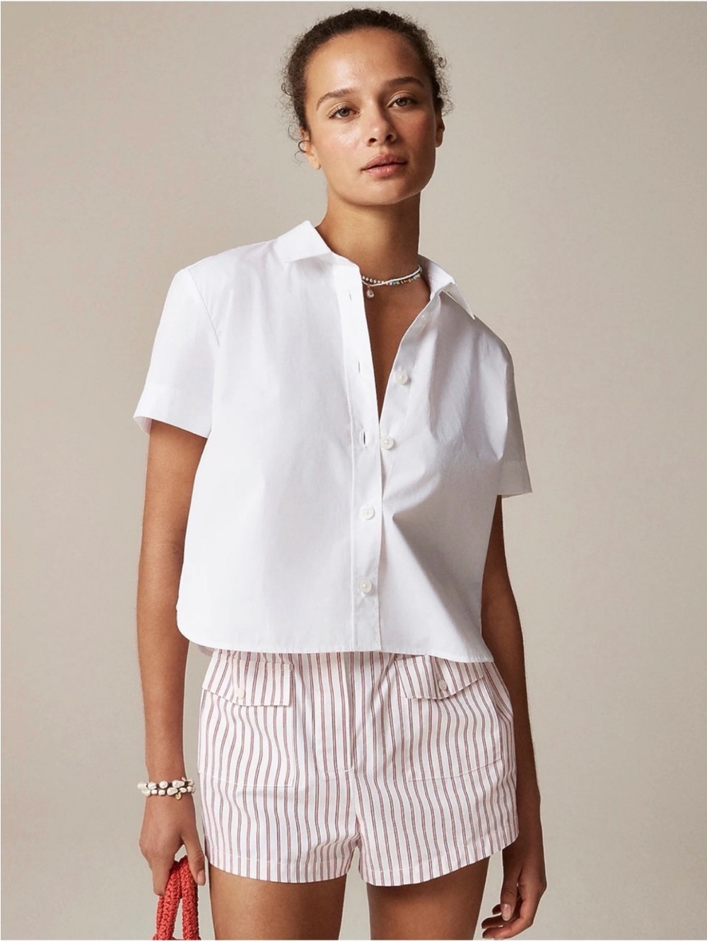 NWT J. Crew Gamine Shirt in Cotton Poplin White Short Sleeve Cropped